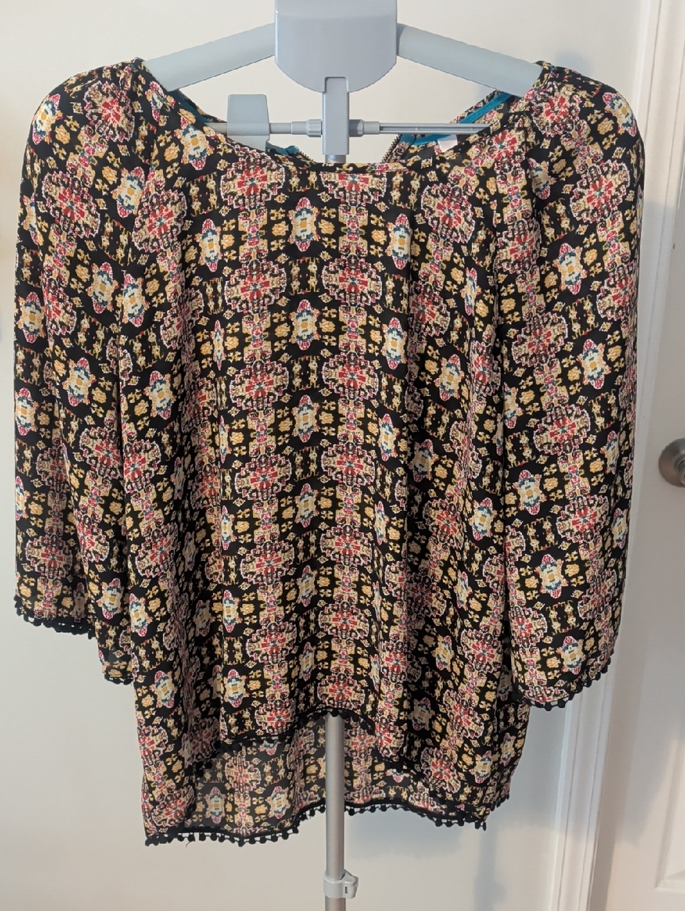 Black Floral Boho Peasant Blouse